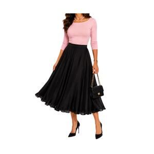 Oleg Cassini Silk Skirt Size 14 Black Full Evening Skirt Lined Vintage 1980s